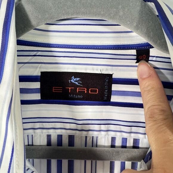 ETRO White Blue Stripe Collared Medium (Sz 39 IT) Long Sleeve Button Down Shirt - Picture 4 of 13